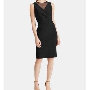 Lauren Ralph Lauren Womens‎ Sheath Dress Black M Sleeveless Sheer V-Neck Classic